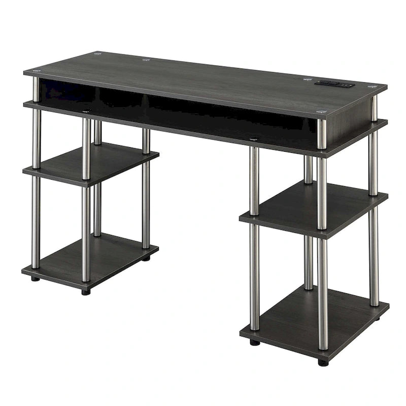 No-Tool-Assembly Student Desk with Charging Station and Multi-Level Shelves