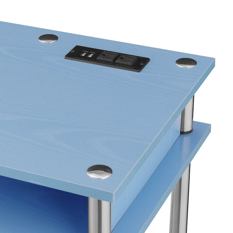 No-Tool-Assembly Student Desk with Charging Station and Multi-Level Shelves