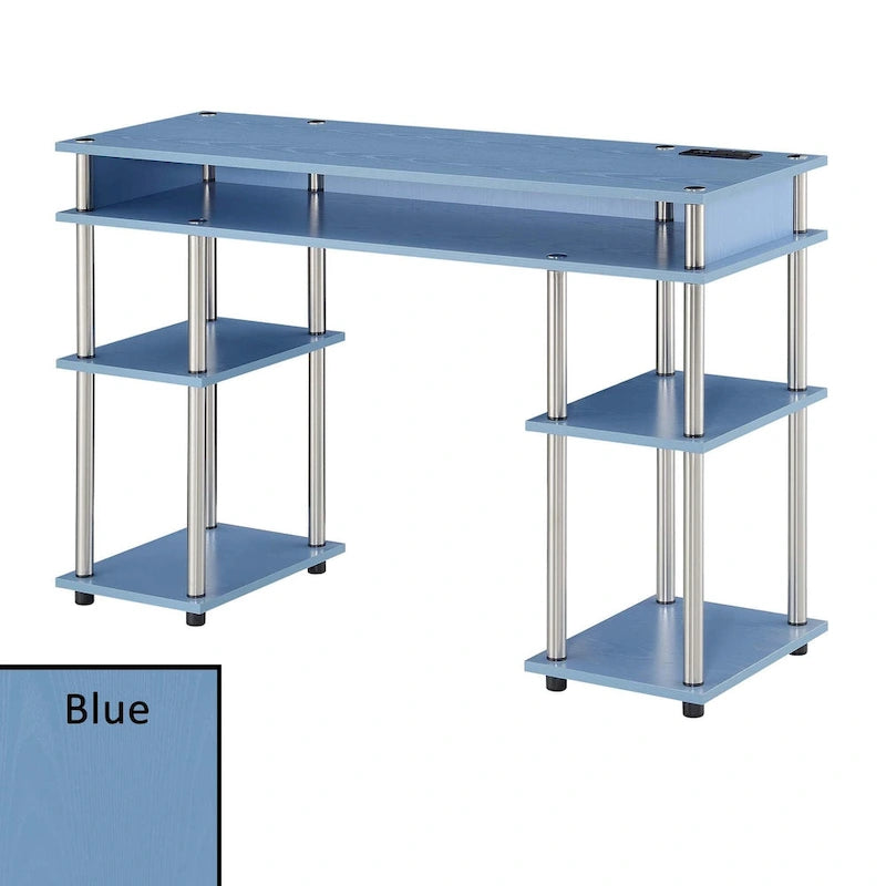 No-Tool-Assembly Student Desk with Charging Station and Multi-Level Shelves