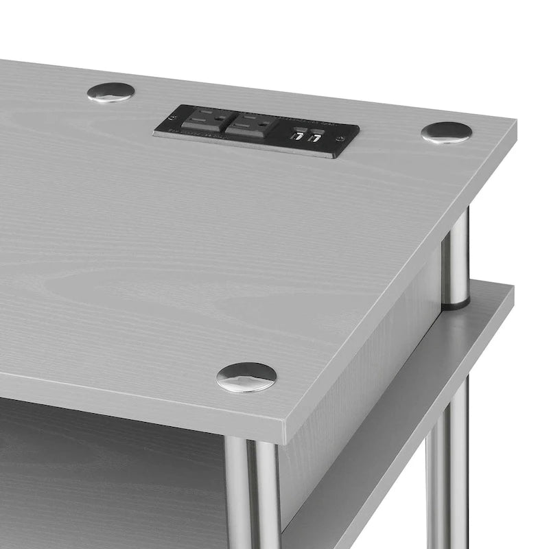 No-Tool-Assembly Student Desk with Charging Station and Multi-Level Shelves