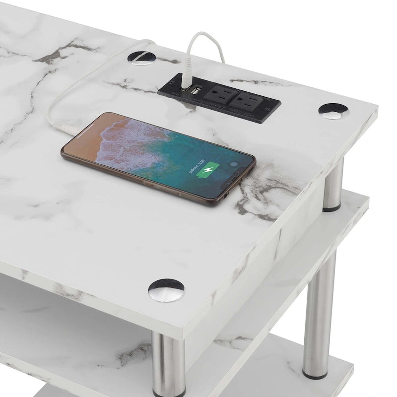 No-Tool-Assembly Student Desk with Charging Station and Multi-Level Shelves