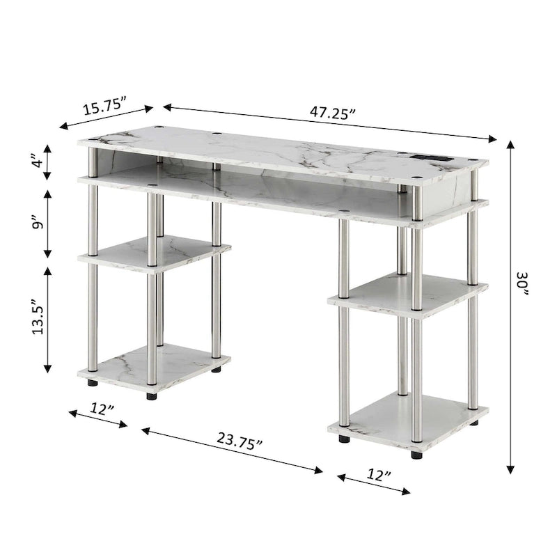No-Tool-Assembly Student Desk with Charging Station and Multi-Level Shelves