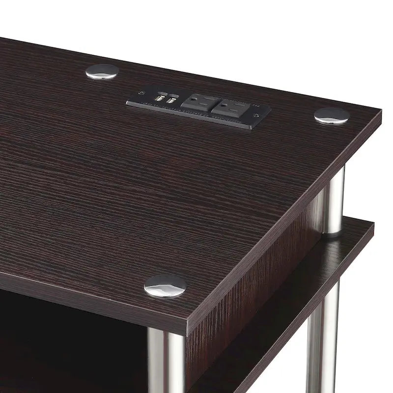 No-Tool-Assembly Student Desk with Charging Station and Multi-Level Shelves