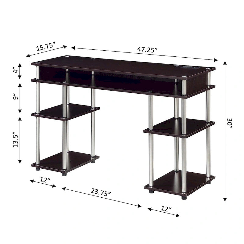 No-Tool-Assembly Student Desk with Charging Station and Multi-Level Shelves