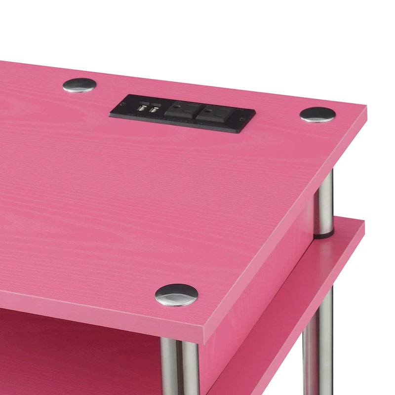 No-Tool-Assembly Student Desk with Charging Station and Multi-Level Shelves