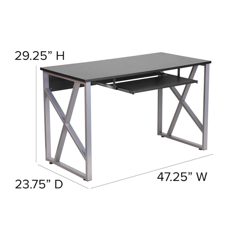 Computer Desk with Pull-Out Keyboard Tray and Cross-Brace Frame