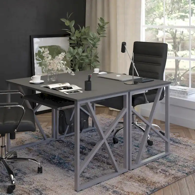 Computer Desk with Pull-Out Keyboard Tray and Cross-Brace Frame