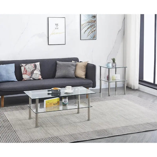 Clear Tempered Glass Glass Coffee Table for Living Room