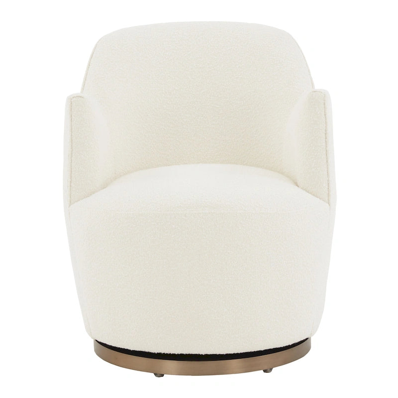 Boucle Upholstered Drum Swivel Accent Chair with Stainless Steel Base, Ivory & Light Grey