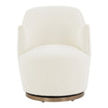Boucle Upholstered Drum Swivel Accent Chair with Stainless Steel Base, Ivory & Light Grey