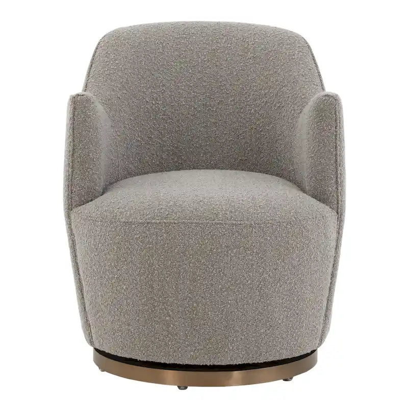 Boucle Upholstered Drum Swivel Accent Chair with Stainless Steel Base, Ivory & Light Grey