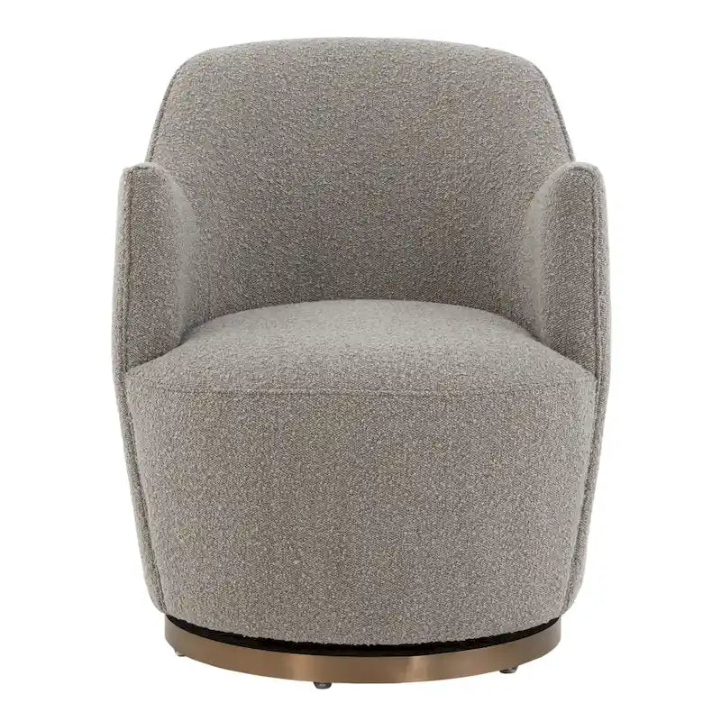 Boucle Upholstered Drum Swivel Accent Chair with Stainless Steel Base, Ivory & Light Grey
