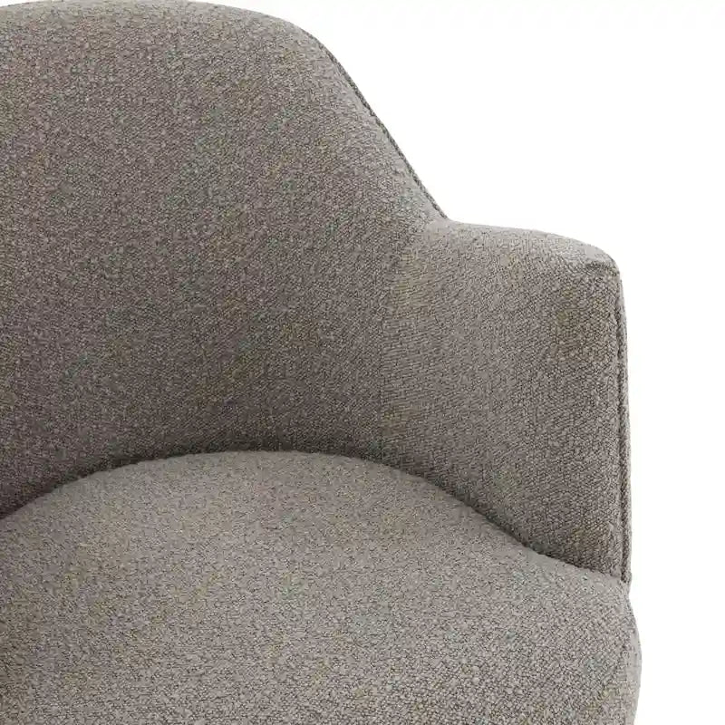 Boucle Upholstered Drum Swivel Accent Chair with Stainless Steel Base, Ivory & Light Grey