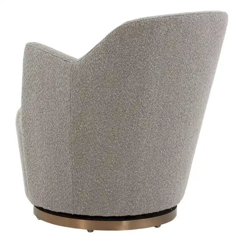Boucle Upholstered Drum Swivel Accent Chair with Stainless Steel Base, Ivory & Light Grey