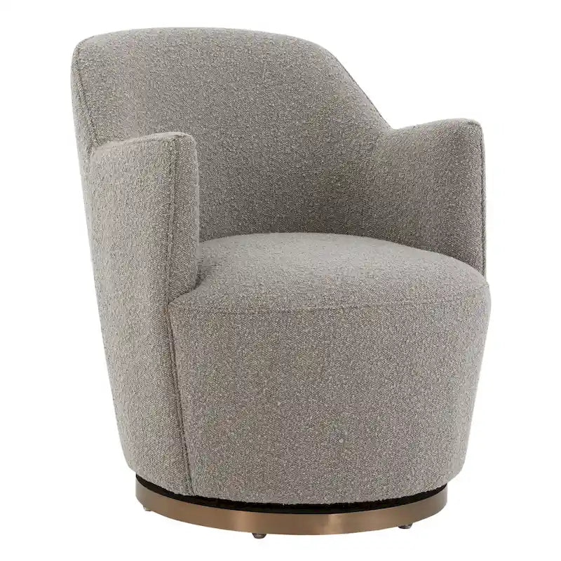 Boucle Upholstered Drum Swivel Accent Chair with Stainless Steel Base, Ivory & Light Grey