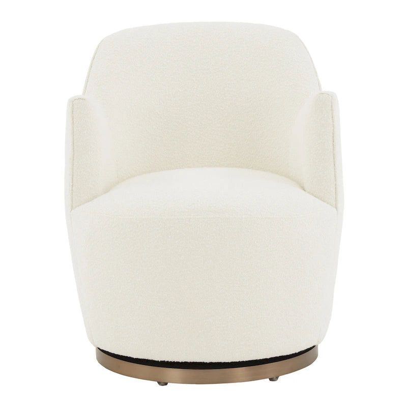 Boucle Upholstered Drum Swivel Accent Chair with Stainless Steel Base, Ivory & Light Grey
