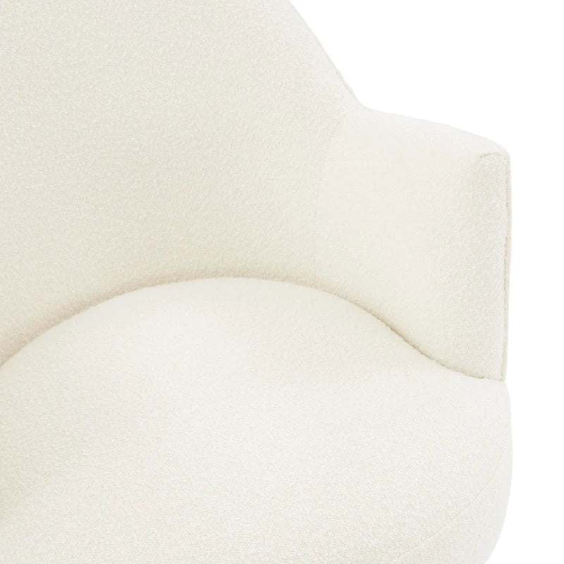 Boucle Upholstered Drum Swivel Accent Chair with Stainless Steel Base, Ivory & Light Grey