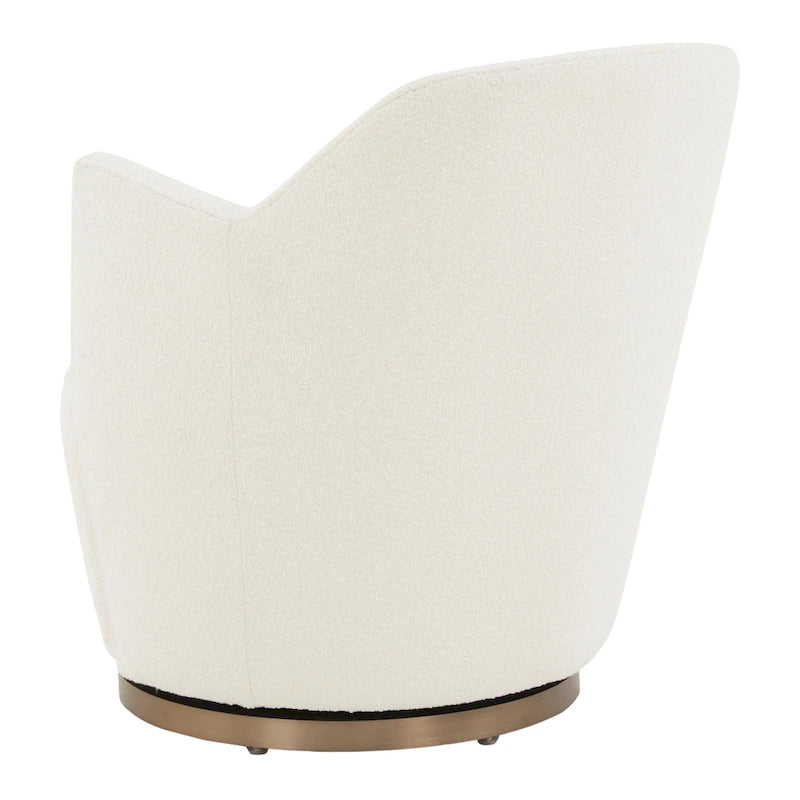 Boucle Upholstered Drum Swivel Accent Chair with Stainless Steel Base, Ivory & Light Grey