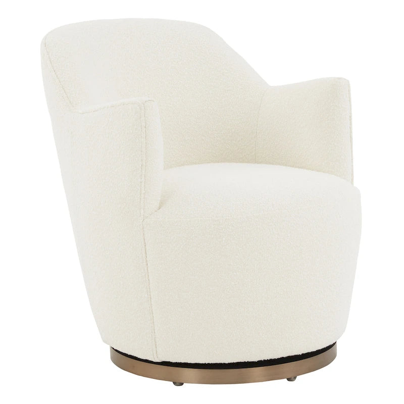 Boucle Upholstered Drum Swivel Accent Chair with Stainless Steel Base, Ivory & Light Grey