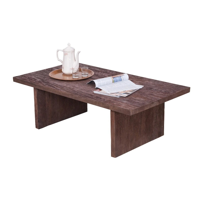 Mid-Century Rectangular Solid Wood Coffee Table Brown Grey Wash