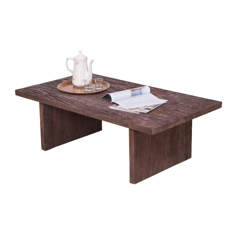 Mid-Century Rectangular Solid Wood Coffee Table Brown Grey Wash