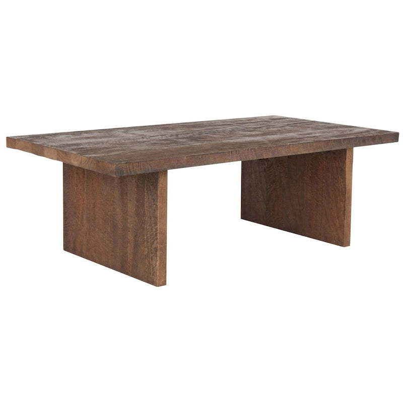 Mid-Century Rectangular Solid Wood Coffee Table Brown Grey Wash