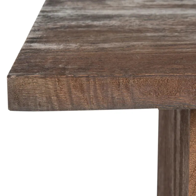 Mid-Century Rectangular Solid Wood Coffee Table Brown Grey Wash