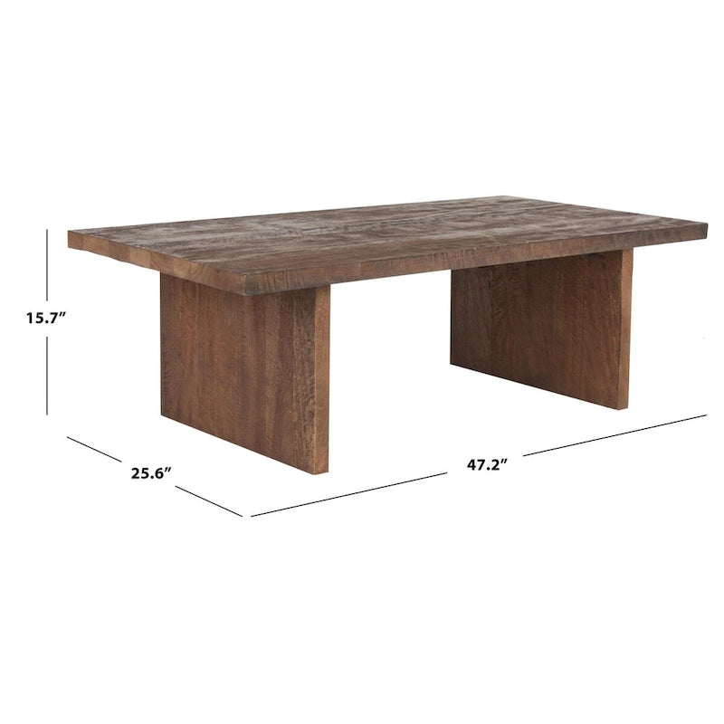 Mid-Century Rectangular Solid Wood Coffee Table Brown Grey Wash