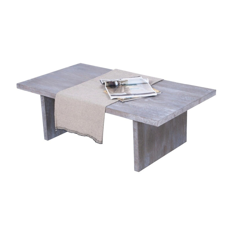 Mid-Century Rectangular Solid Wood Coffee Table Brown Grey Wash