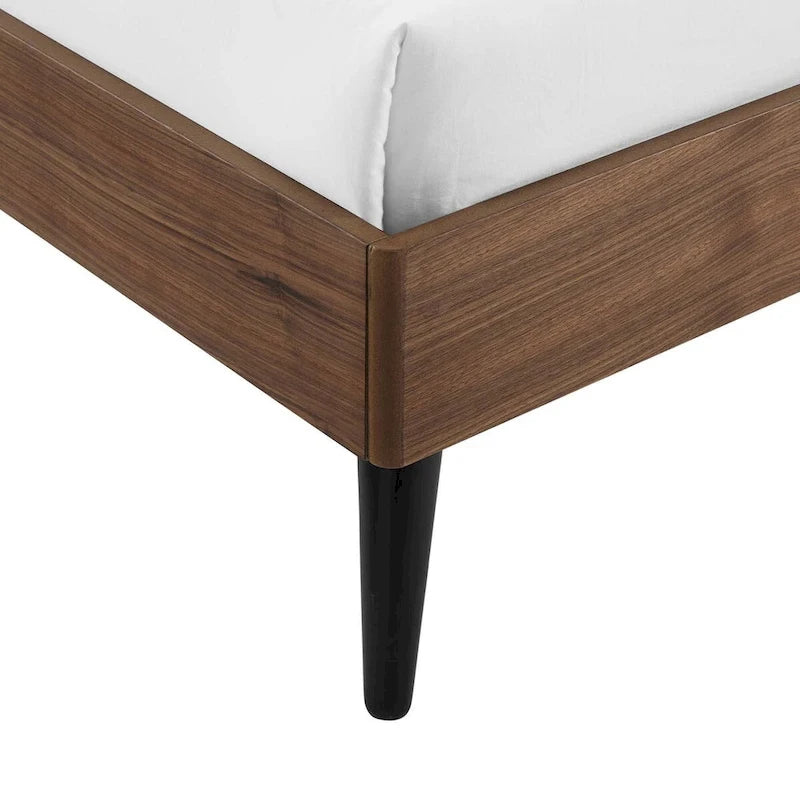 Walnut King Wood Platform Bed with Arched Headboard Mid-Century Modern