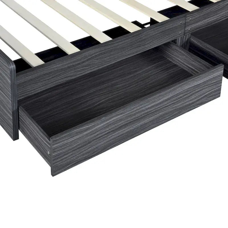 Storage Platform Bed with Bookcase Headboard and Under-Bed Drawers
