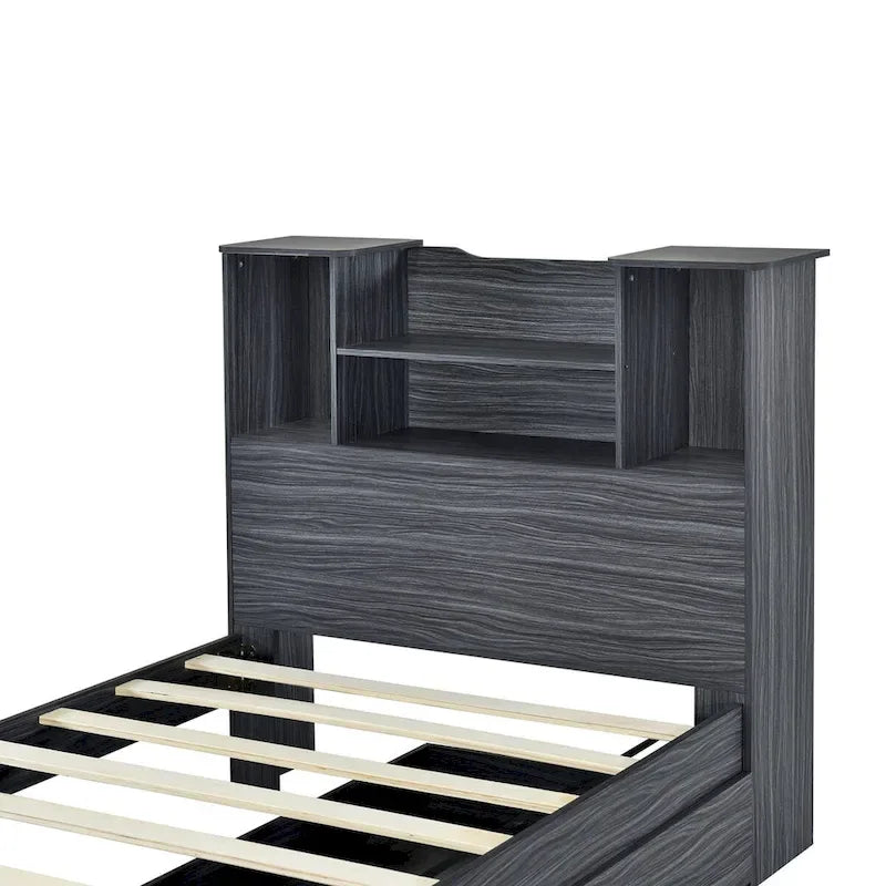 Storage Platform Bed with Bookcase Headboard and Under-Bed Drawers