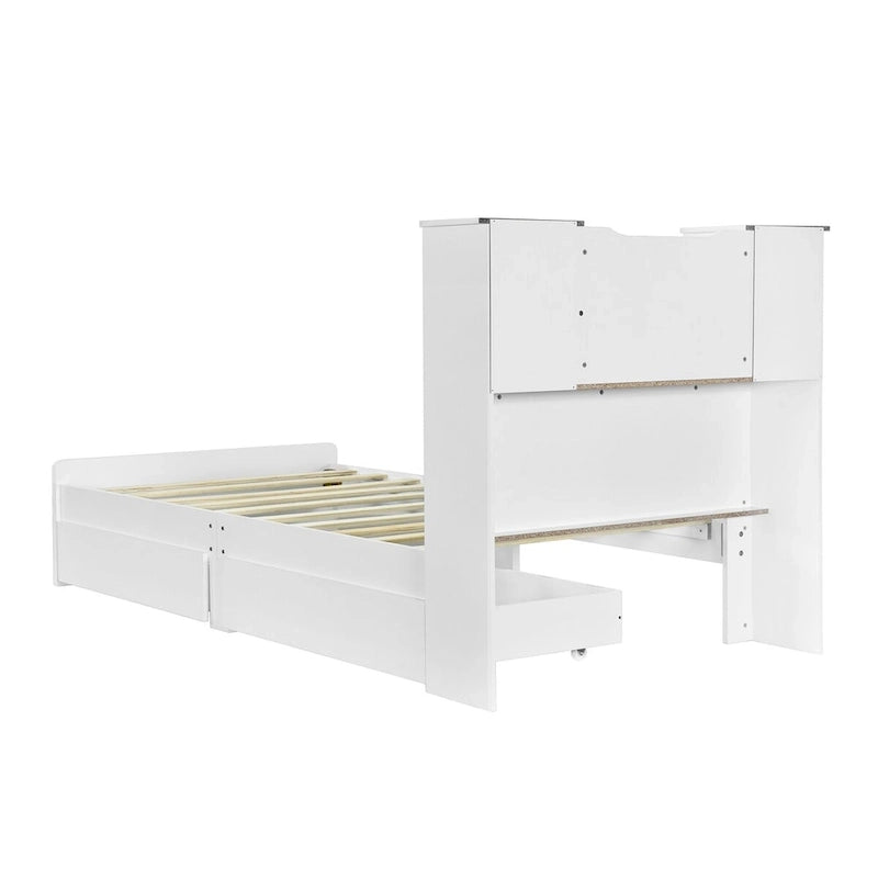 Storage Platform Bed with Bookcase Headboard and Under-Bed Drawers