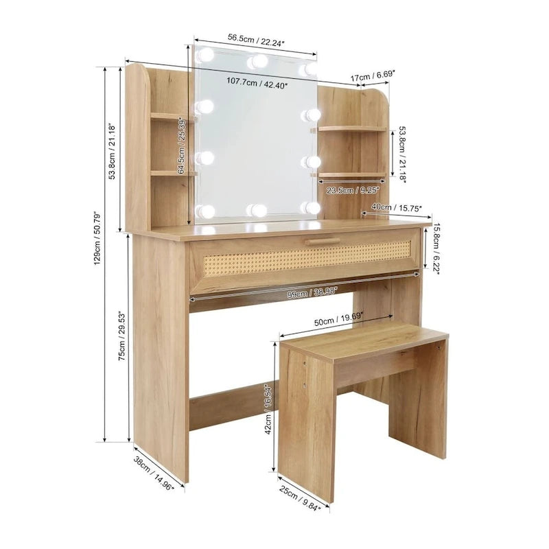 Modern Wood Cosmetic Table Chest of Drawers Nature Color