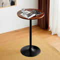 Round Bistro Pub Bar Table with Walnut Veneer Top and Black Metal Base