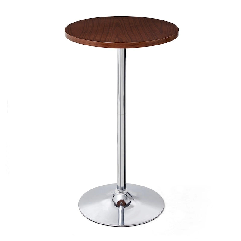 Round Bistro Pub Bar Table with Walnut Veneer Top and Black Metal Base