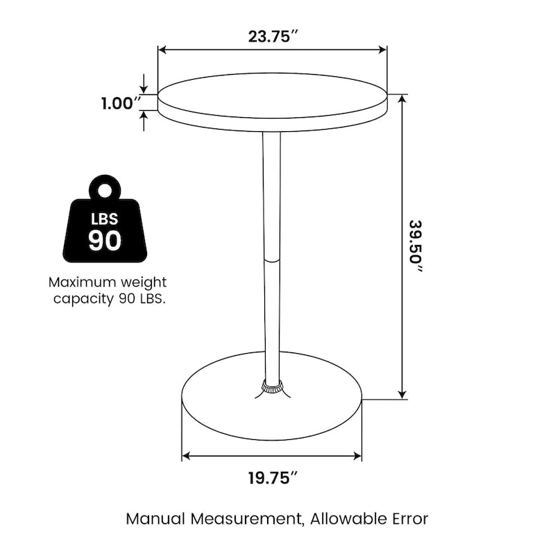 Round Bistro Pub Bar Table with Walnut Veneer Top and Black Metal Base