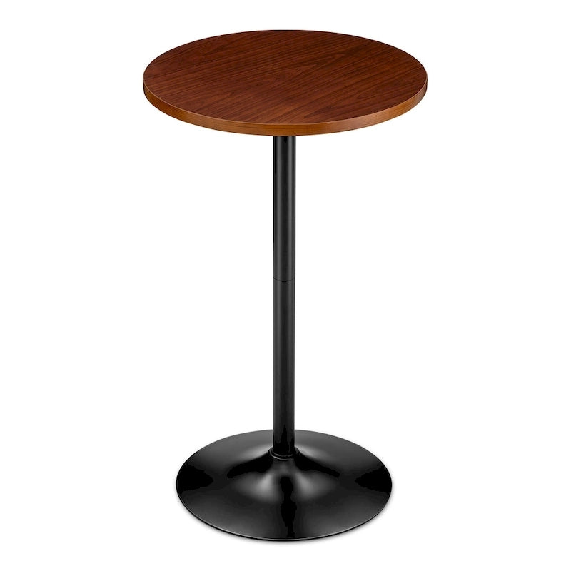 Round Bistro Pub Bar Table with Walnut Veneer Top and Black Metal Base