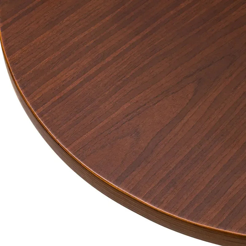 Round Bistro Pub Bar Table with Walnut Veneer Top and Black Metal Base
