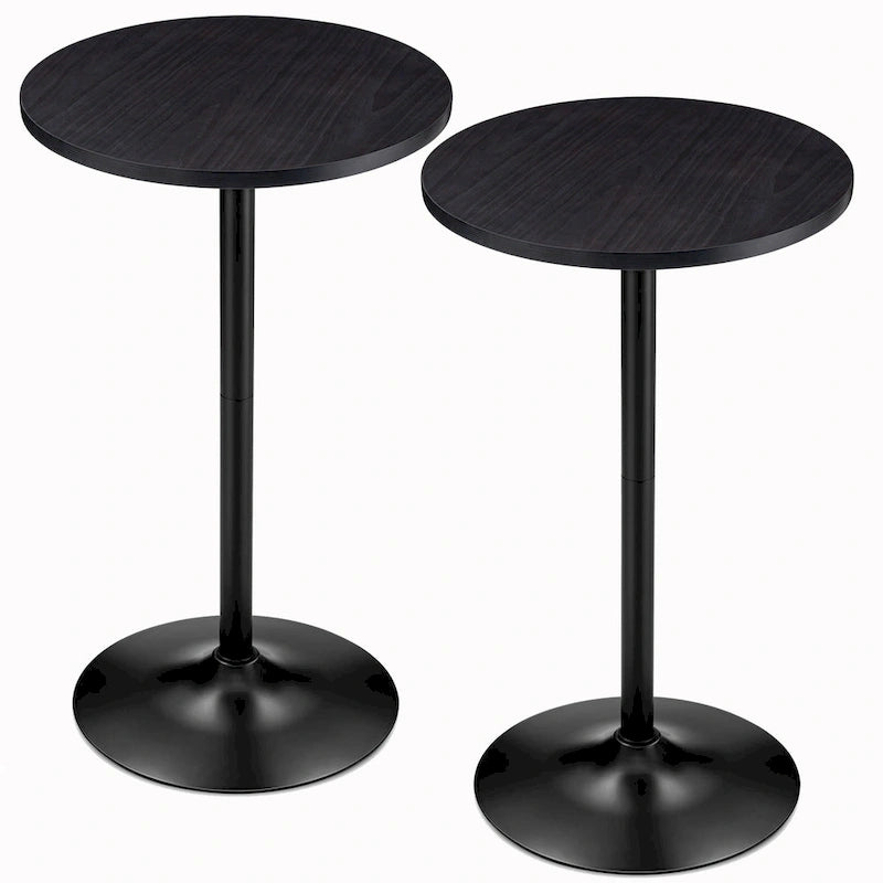 Round Bistro Pub Bar Table with Walnut Veneer Top and Black Metal Base