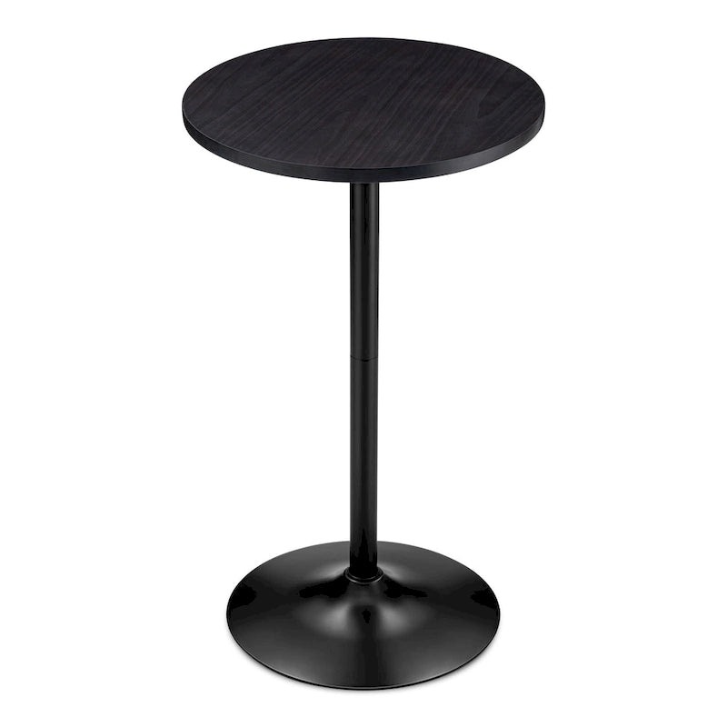 Round Bistro Pub Bar Table with Walnut Veneer Top and Black Metal Base