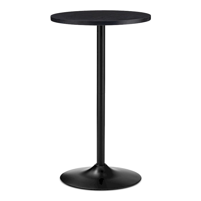 Round Bistro Pub Bar Table with Walnut Veneer Top and Black Metal Base