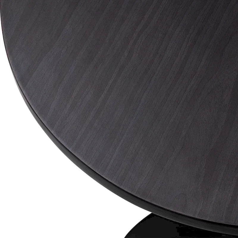 Round Bistro Pub Bar Table with Walnut Veneer Top and Black Metal Base