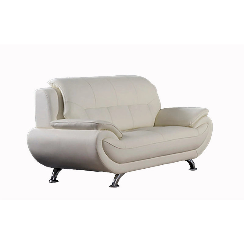 Ivory Tufted Genuine Leather Loveseat with Chrome Metal Legs