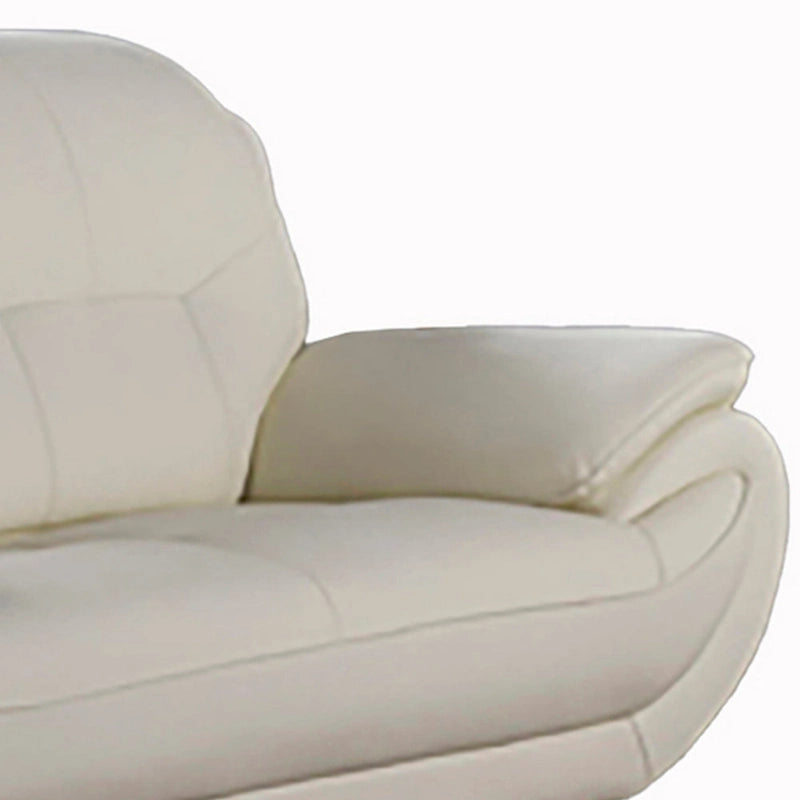 Ivory Tufted Genuine Leather Loveseat with Chrome Metal Legs