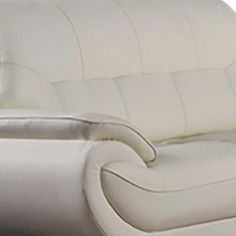 Ivory Tufted Genuine Leather Loveseat with Chrome Metal Legs