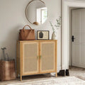 Natural Rattan Bamboo Sideboard Buffet Cabinet with Gold Handles