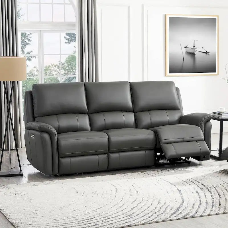 Zero Gravity Power Reclining Top Grain Leather Sofa with Adjustable Headrest