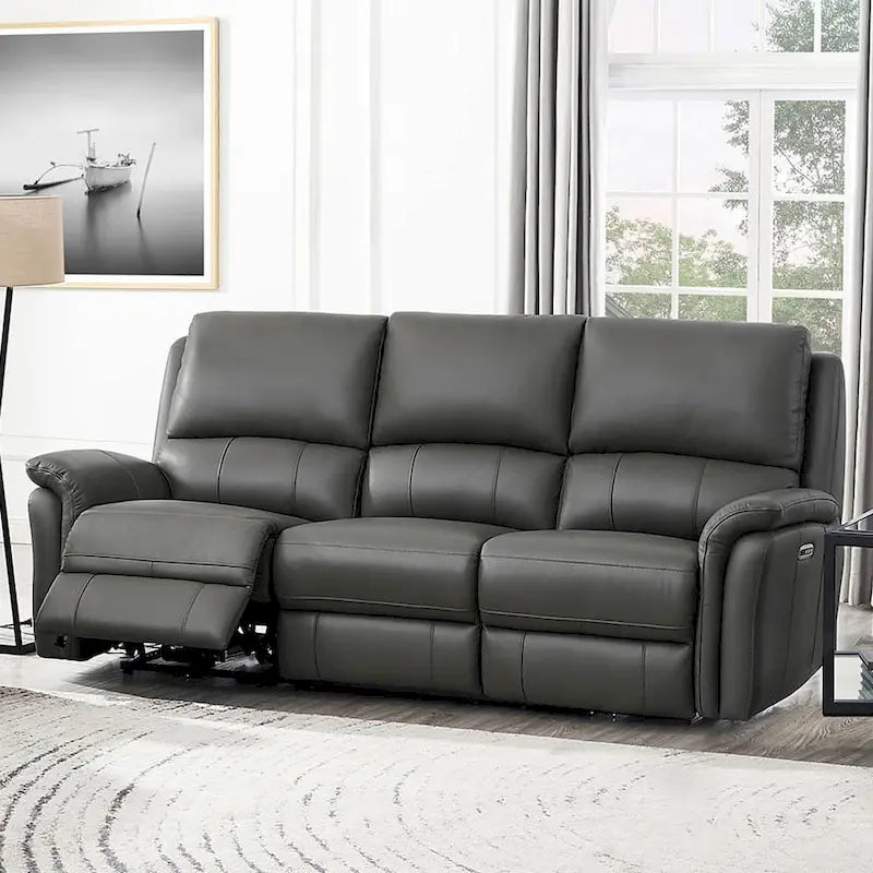 Zero Gravity Power Reclining Top Grain Leather Sofa with Adjustable Headrest