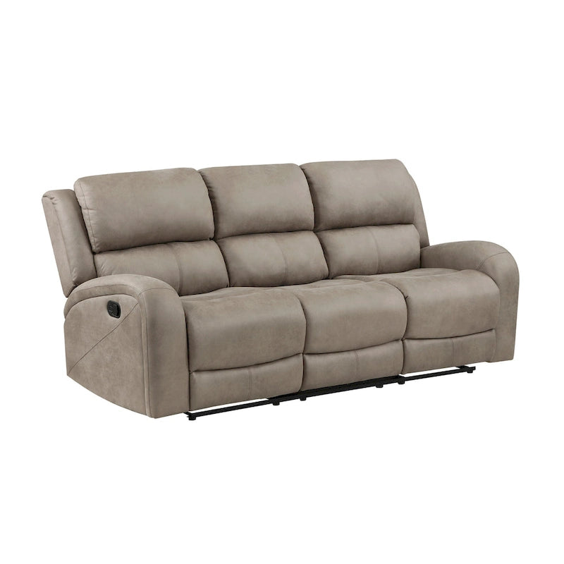 Manual Double Recliner Sofa Brown Tufted Microfiber Upholstered Living Room Couch